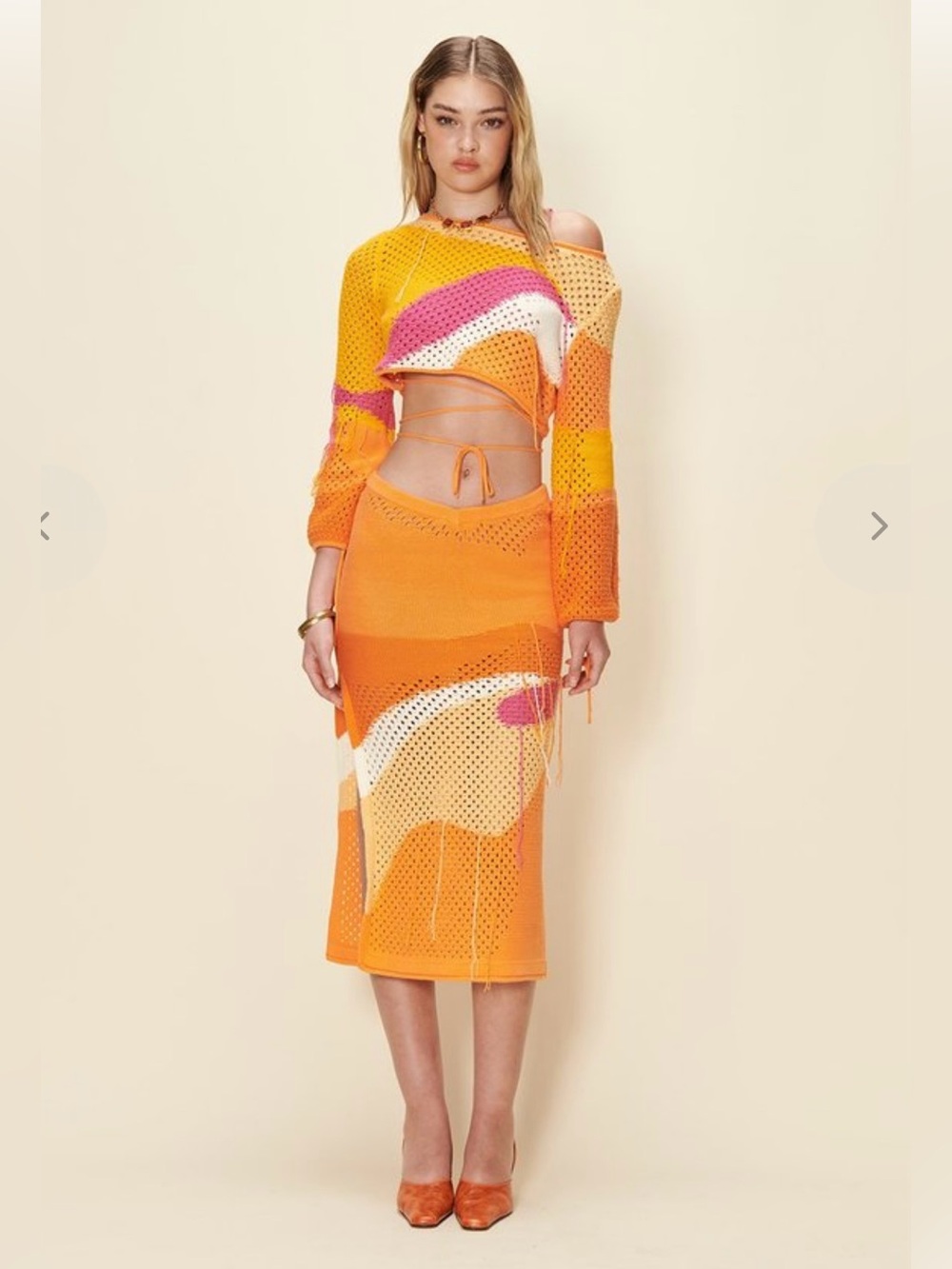 House of Sunny Pompelmo Sunset Knit Skirt in Orange Multicolor NWT